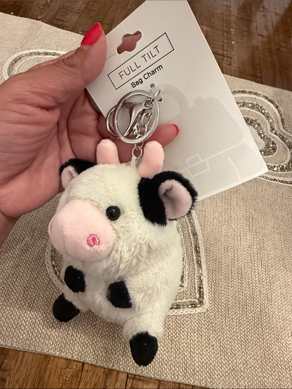 Full Tilt Plush Cow Bag Charm – White, Black & Pink